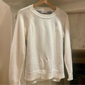 Moss Club White Knit Sweater with Checkered Back Panel